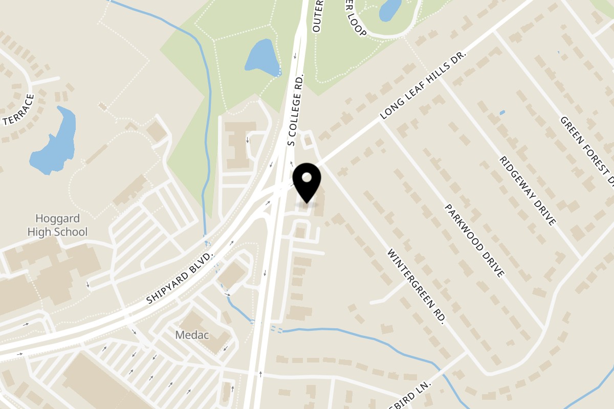 Map showing the location of Vito's Midtown Pizza on 2305 College Rd in Wilmington